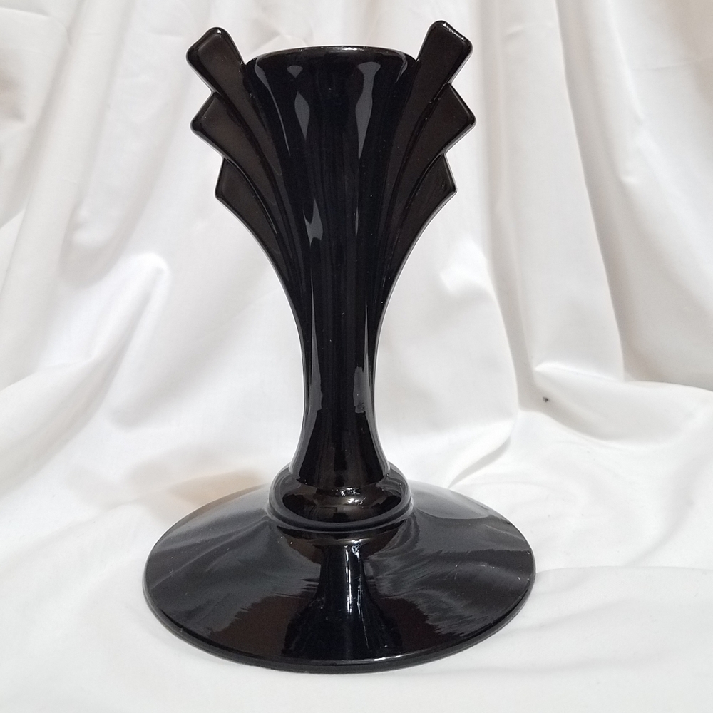 DUNCAN MILLER ART DECO BLACK GLASS CANDLESTICK